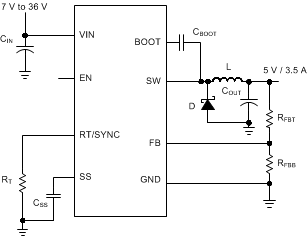 LMR14030-Q1 應用電路，5V 輸出