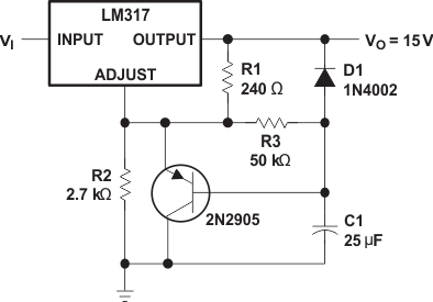 LM317 Slow Turn-On 15V
                    Regulator Circuit