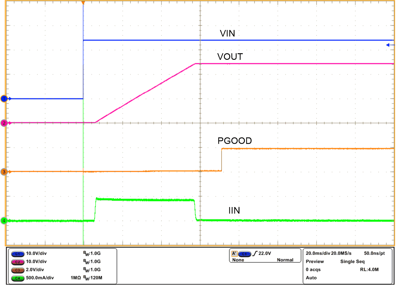 TPS1663 Hot Plug In and In-Rush
Current Control at 24-V Input GUID-F3CE4283-5015-490E-BA27-FE98E63D371F-low.gif