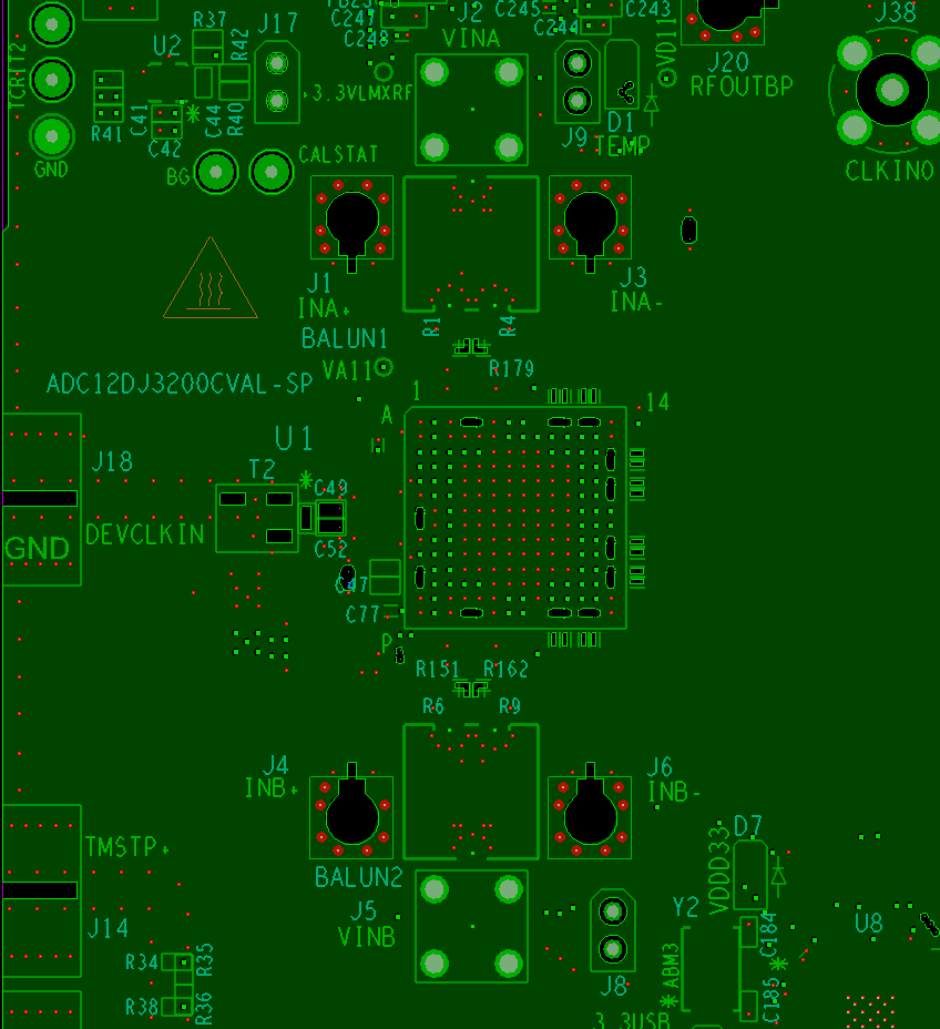 ADC12DJ3200QML-SP GND1 開孔可優化元件焊盤的阻抗