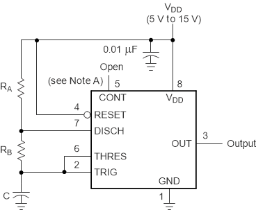 TLC555 Circuit for Astable Operation GUID-F2CA5511-CC89-4D74-B8F8-FAEC5E54DCB5-low.gif