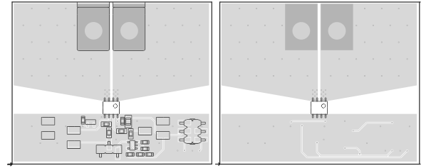TMCS1100 建議的板頂部（左側(cè)）和底部（右側(cè)）平面布局