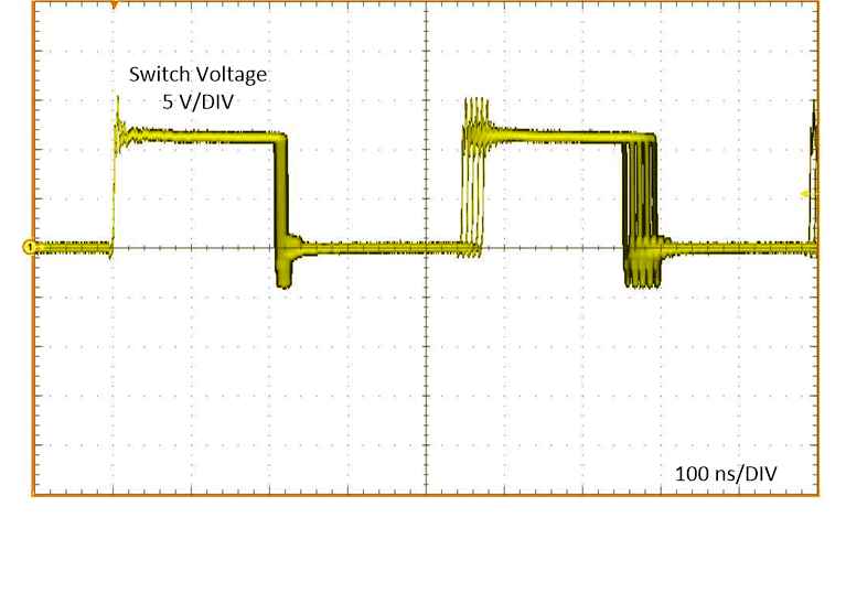LM63615-Q1 LM63625-Q1 有展頻的典型 PWM 開關波形 VIN = 12V、VOUT = 5V、IOUT = 2.5A、?SW = 2100kHz