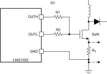 LMG1025-Q1 源極電阻電流檢測 B 配置