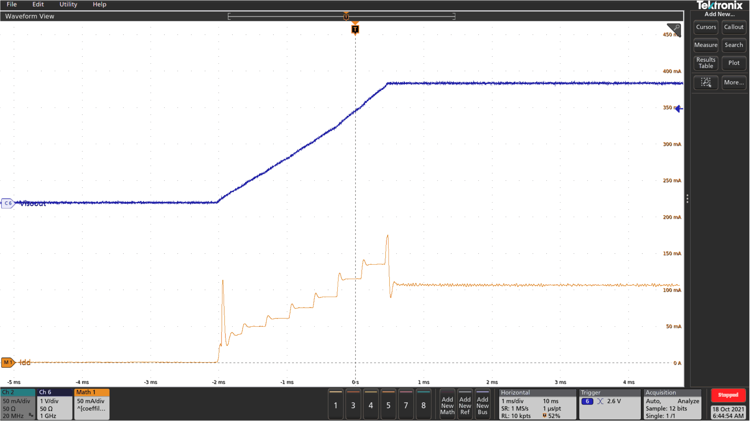 Soft Start at
50-mA Load For VISOOUT = 3.3 V GUID-20211008-SS0I-WVT3-VDF4-JSXRMWGNQMRD-low.gif