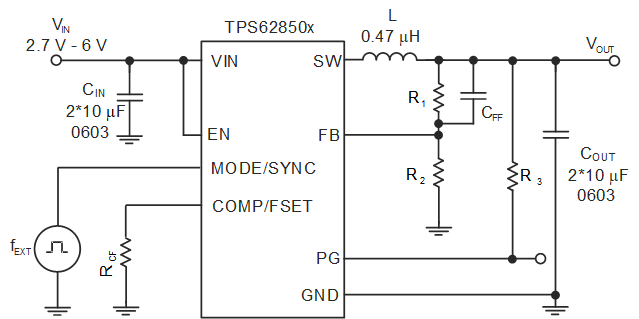 TPS628501 TPS628502 TPS628503 使用外部同步的原理圖