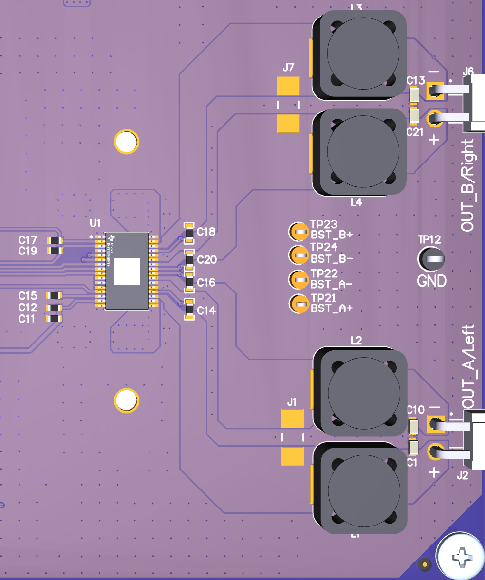 TAS5828M 2.0（立體聲 BTL）3D 頂視圖
