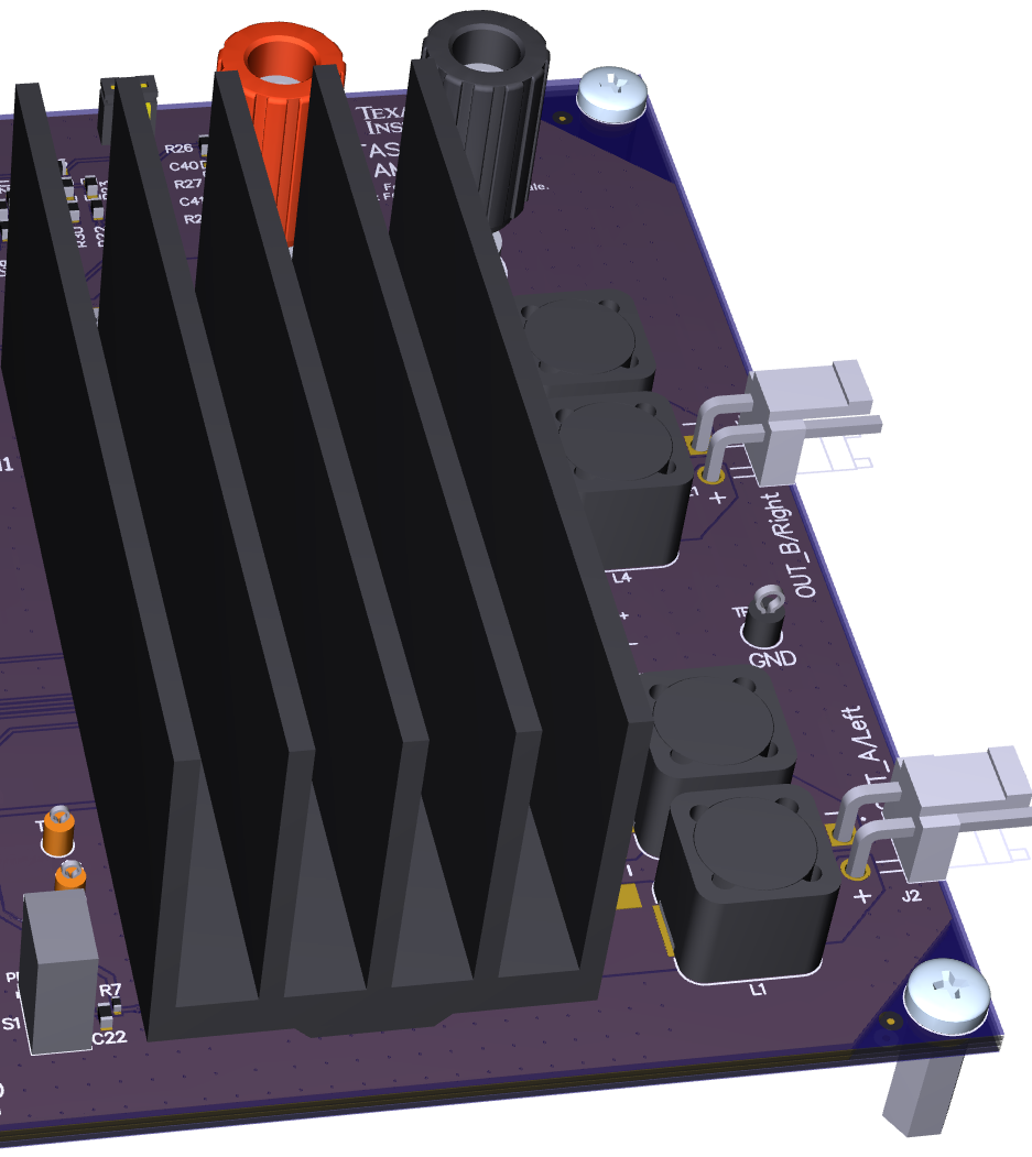 TAS5828M 2.0（立體聲 BTL）EVM 3D 頂視圖（帶散熱器）