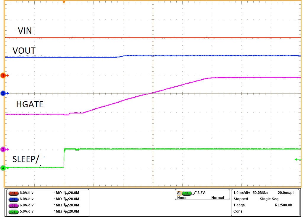 LM74900-Q1 LM74910-Q1 LM74910H-Q1 睡眠模式退出（SLEEP = 高電平、EN = 高電平）