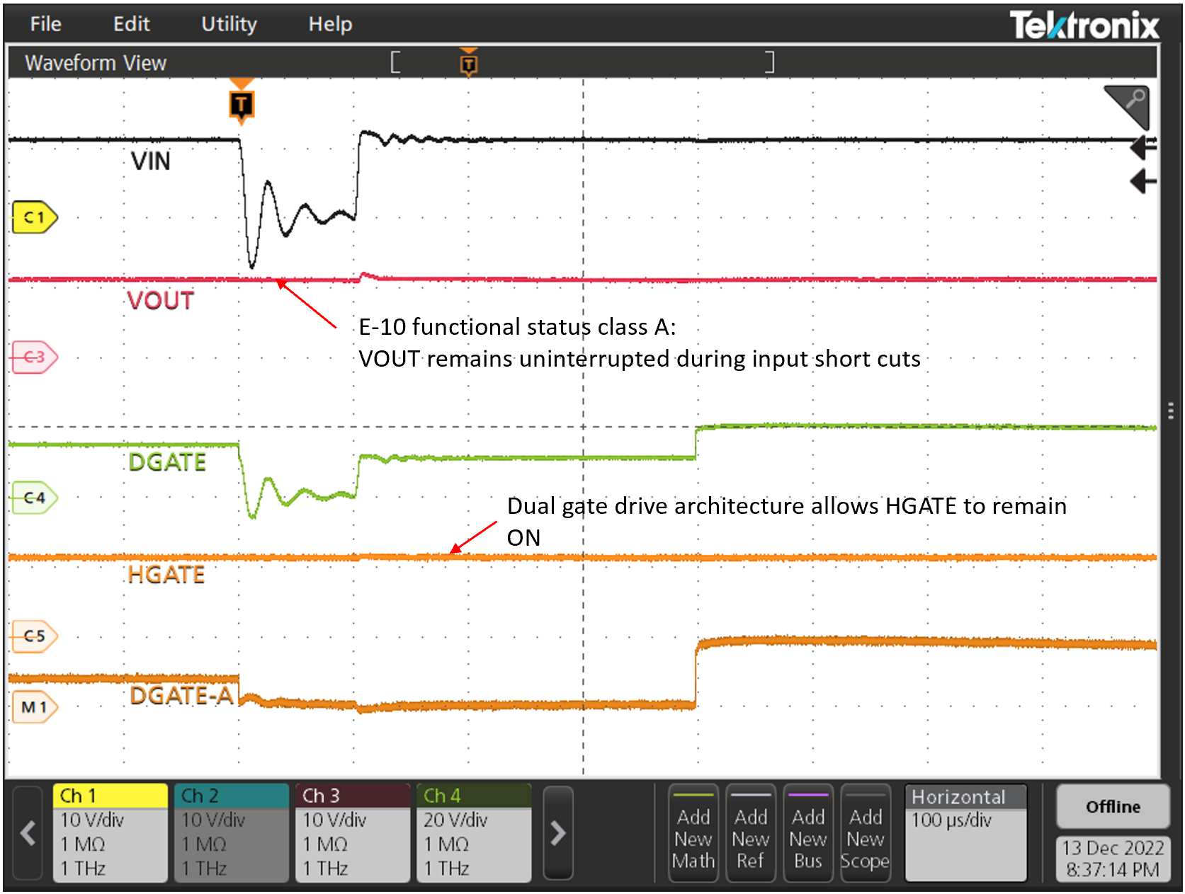 LM74900-Q1 LM74910-Q1 LM74910H-Q1 輸入微短路 – LV124 E10 TC 2 100μs