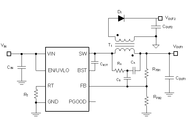 LM5168 LM5169 典型 Fly-Buck? 轉換器應用電路
