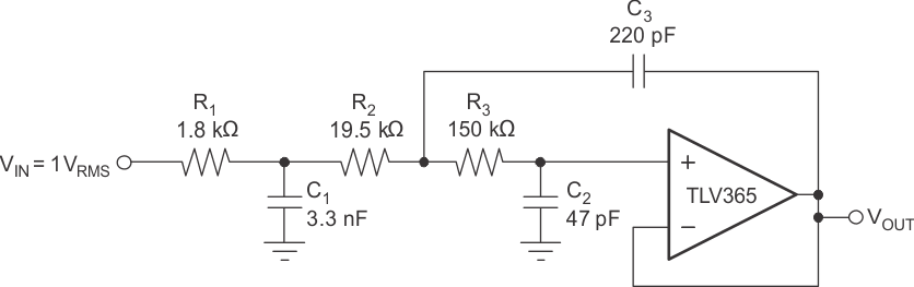 TLV365 TLV2365 配置為三級 20kHz Sallen-Key 濾波器