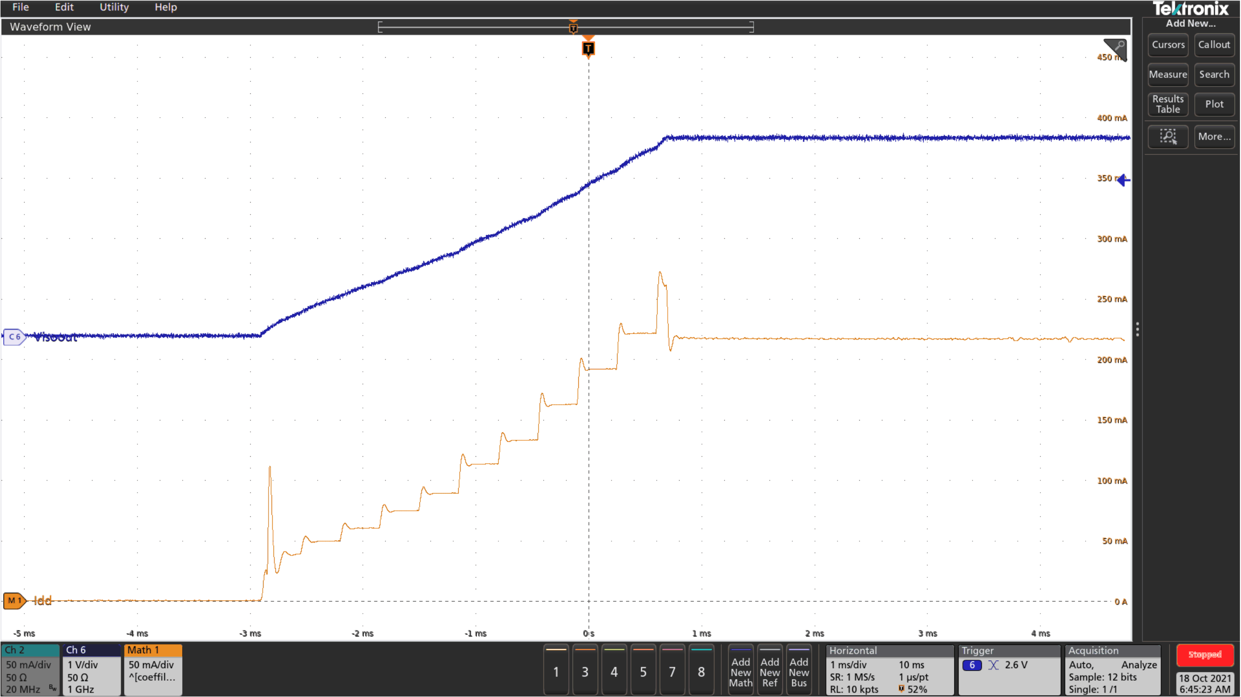 Soft Start at
110-mA Load For VISOOUT = 3.3 V GUID-90E1E0E3-E89B-4265-B9C3-144CBE84D24B-low.gif