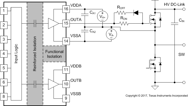 UCC21551-Q1 利用兩個 LSO 偏置電源生成負偏置