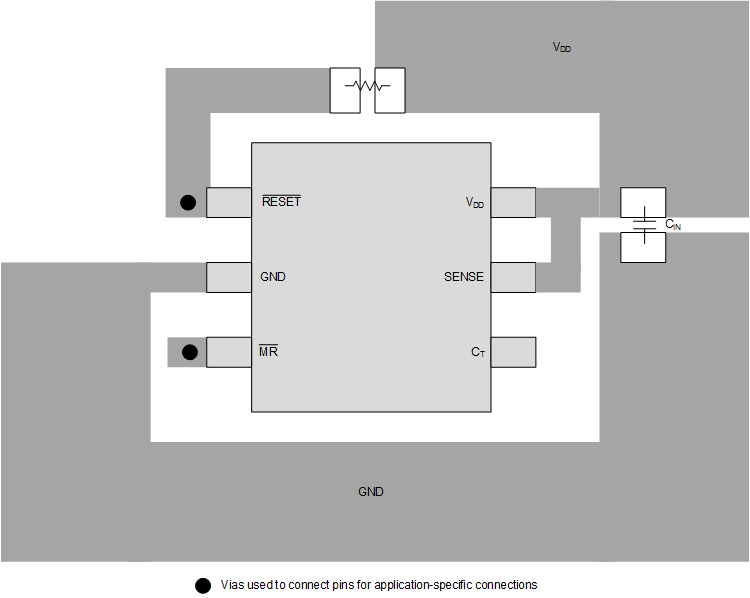 TPS3808E-Q1 20ms 延遲的布局示例