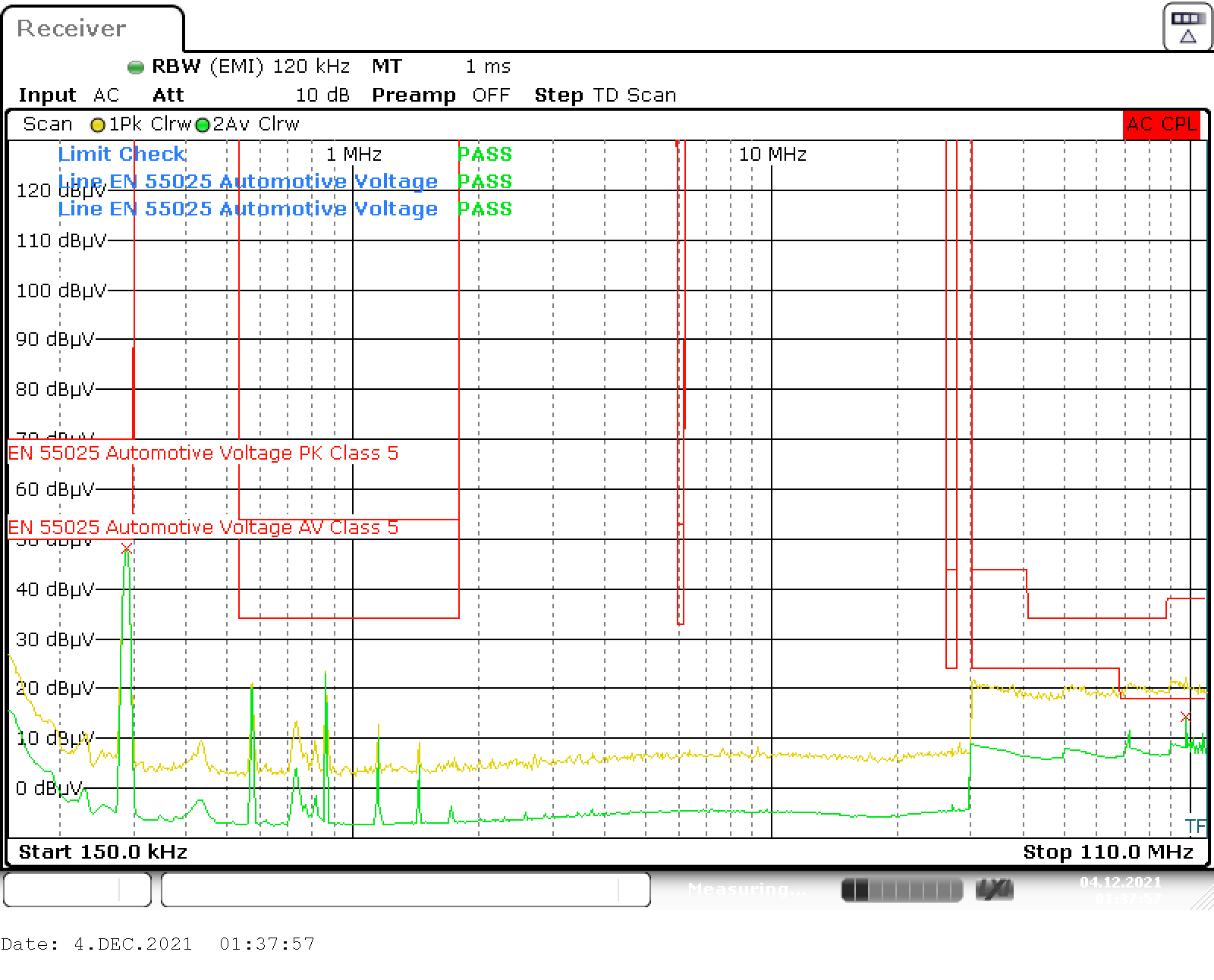 CISPR 25 Class 5 Conducted
Emissions Plot, 150 kHz to 110 MHz GUID-20211206-SS0I-G8VH-GGRN-T3BJ11FSXSF9-low.png