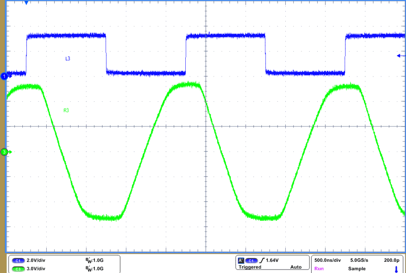 THVD4411 1Mbps 和 VCC = 5V 時的 RS-232 驅動器波形 THVD4411 1Mbps 和 VCC = 5V 時的 RS-232 驅動器波形