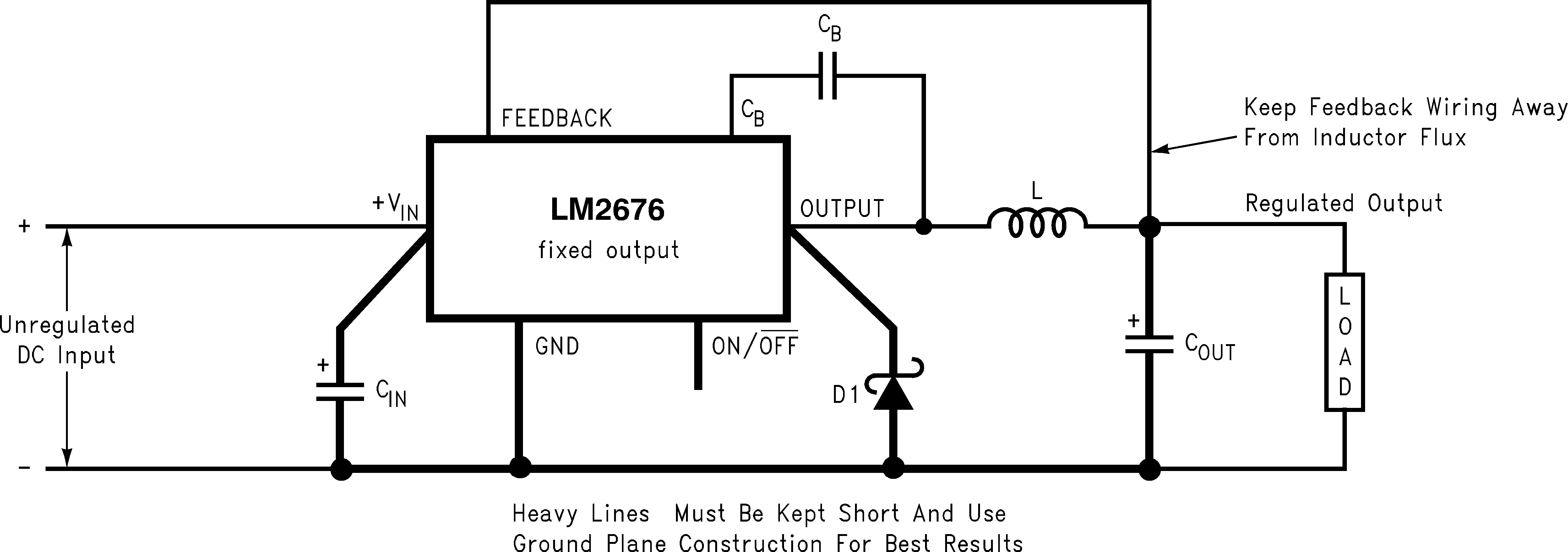 LM2676 固定輸出電壓應用的基本電路。