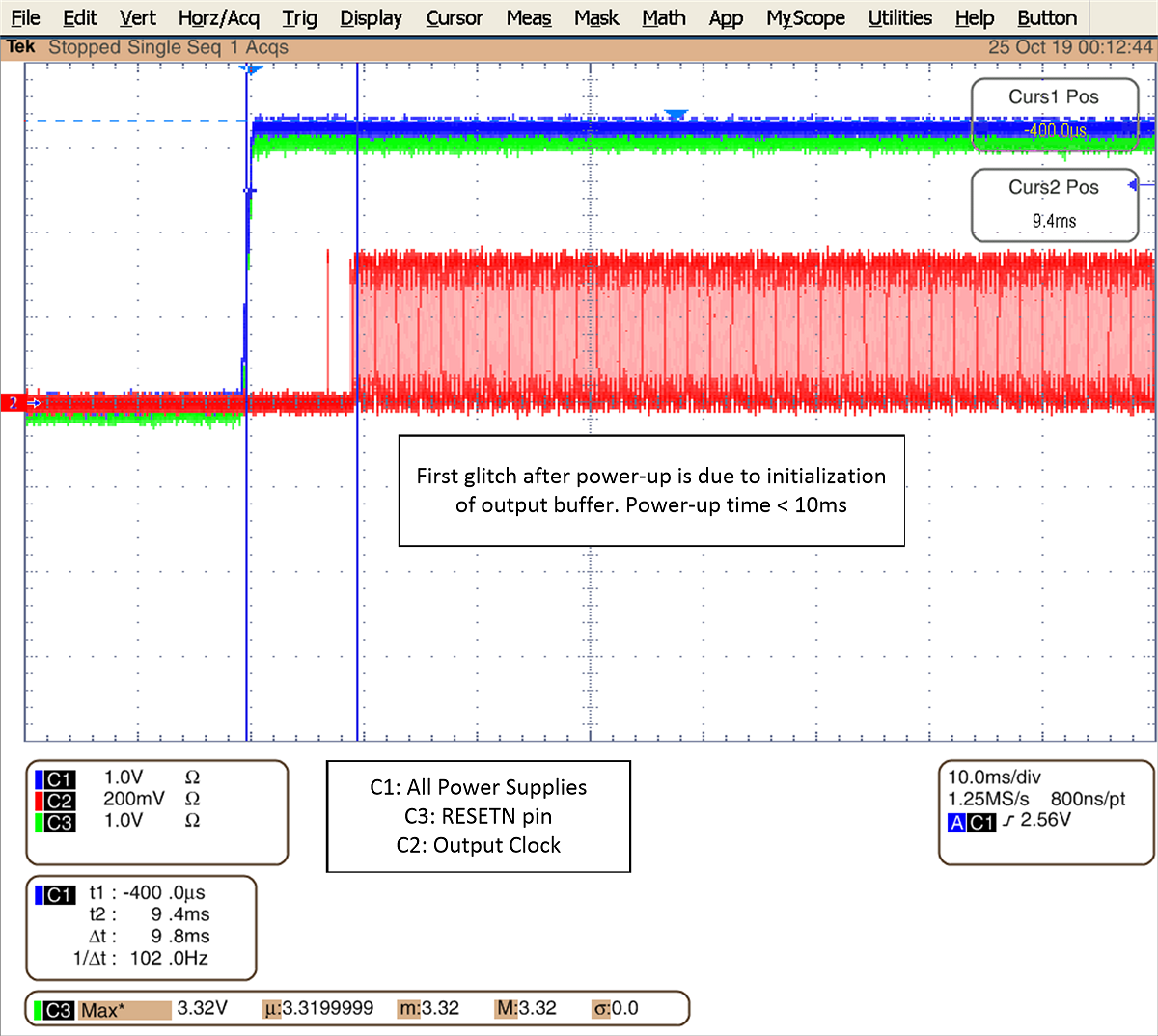 CDCE6214Q1TM 所有電源 = 3.3V,VDD 斜坡時(shí)間 = 1ms GUID-410D76F7-BAEB-447D-BAB0-2E73A4E239D6-low.png