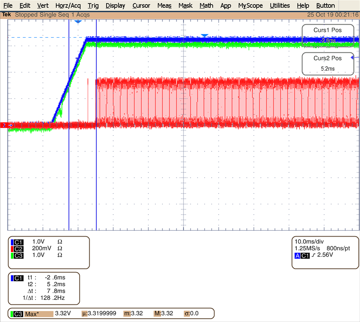 CDCE6214Q1TM 所有電源 = 3.3V,VDD 斜坡時(shí)間 = 10ms GUID-780C2F8C-56E8-4973-8184-C1A0DCBCFB4D-low.png