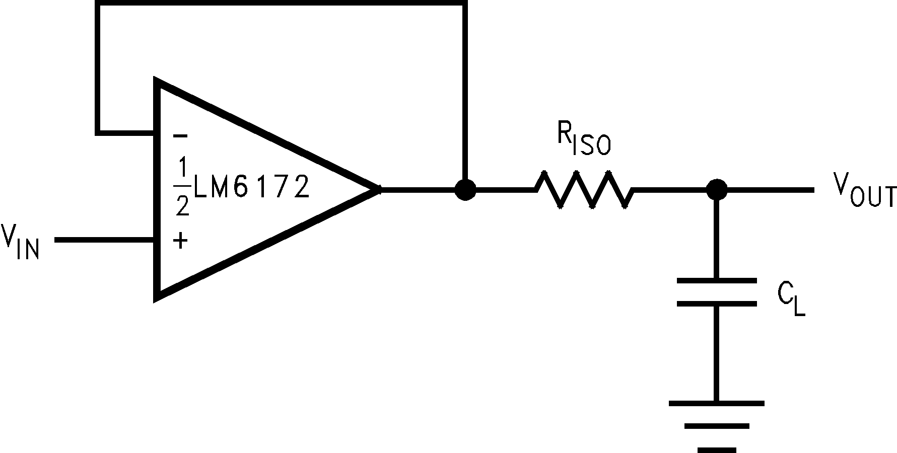 LM6172 用于驅動容性負載的隔離電阻器