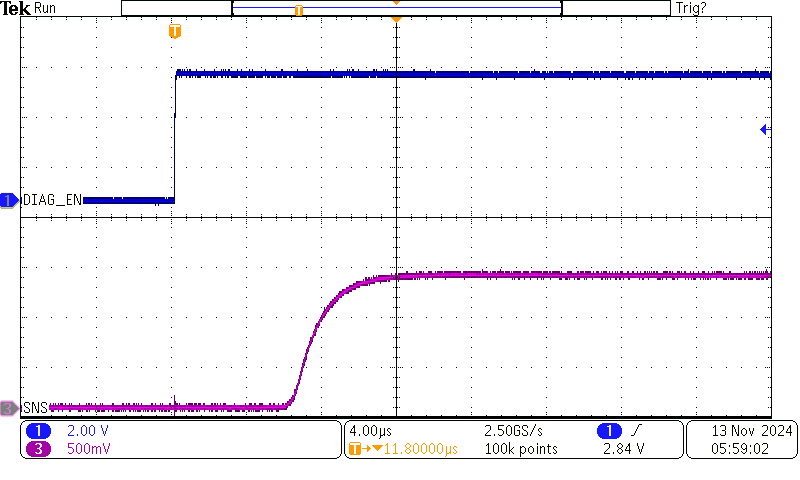 TPS2HC120-Q1 DIAG_EN 導通時的 SNS 引腳電壓 TPS2HC120-Q1 DIAG_EN 導通時的 SNS 引腳電壓