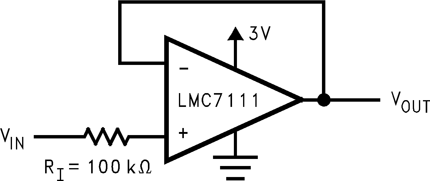 LMC7111 在電壓超過電源電壓的情況下，提供 Ri 輸入電流保護(hù)