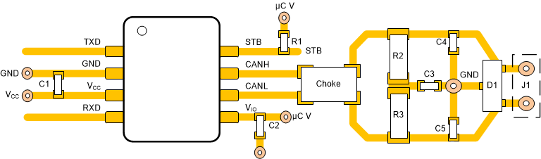 TCAN844-Q1 布局示例