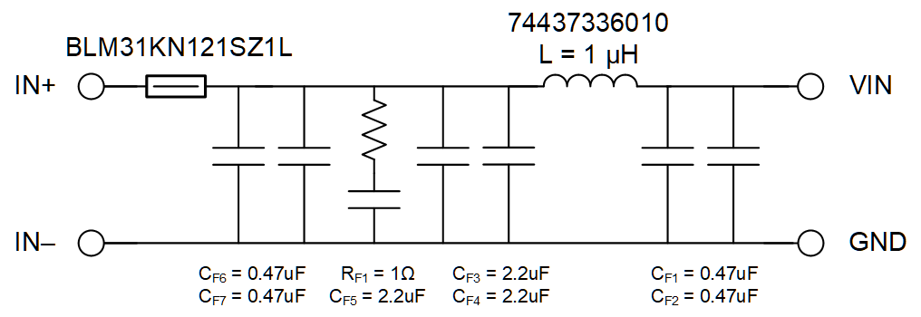 LM61480T-Q1 LM61495T-Q1 推薦的輸入 EMI 濾波器