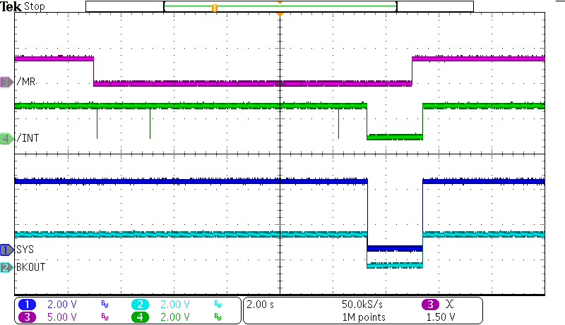 BQ25190 通過(guò)按鈕 (MR) 按壓實(shí)現(xiàn)硬件復(fù)位（不帶適配器）