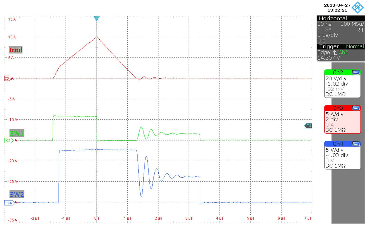 LM51770 LM517701 電感器電流降壓操作（MODE = 0V，Vo = 12V，Io = 10mA，V(VIN) = 24V）