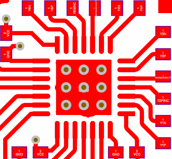 LMK1D2102L LMK1D2104L LMK1D2106L LMK1D2108L LMK1D2104L 的 PCB 布局示例，頂層