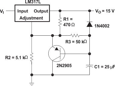 LM317L 緩慢導通 15V 穩壓器電路