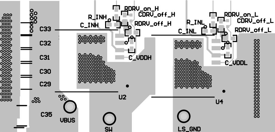 LMG3650R035 LMG3651R035 LMG3656R035 LMG3657R035 LMG3650R035 半橋頂層布局