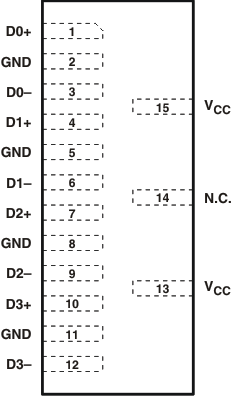 TPD8S009 DSM 封裝15 引腳 SON頂視圖