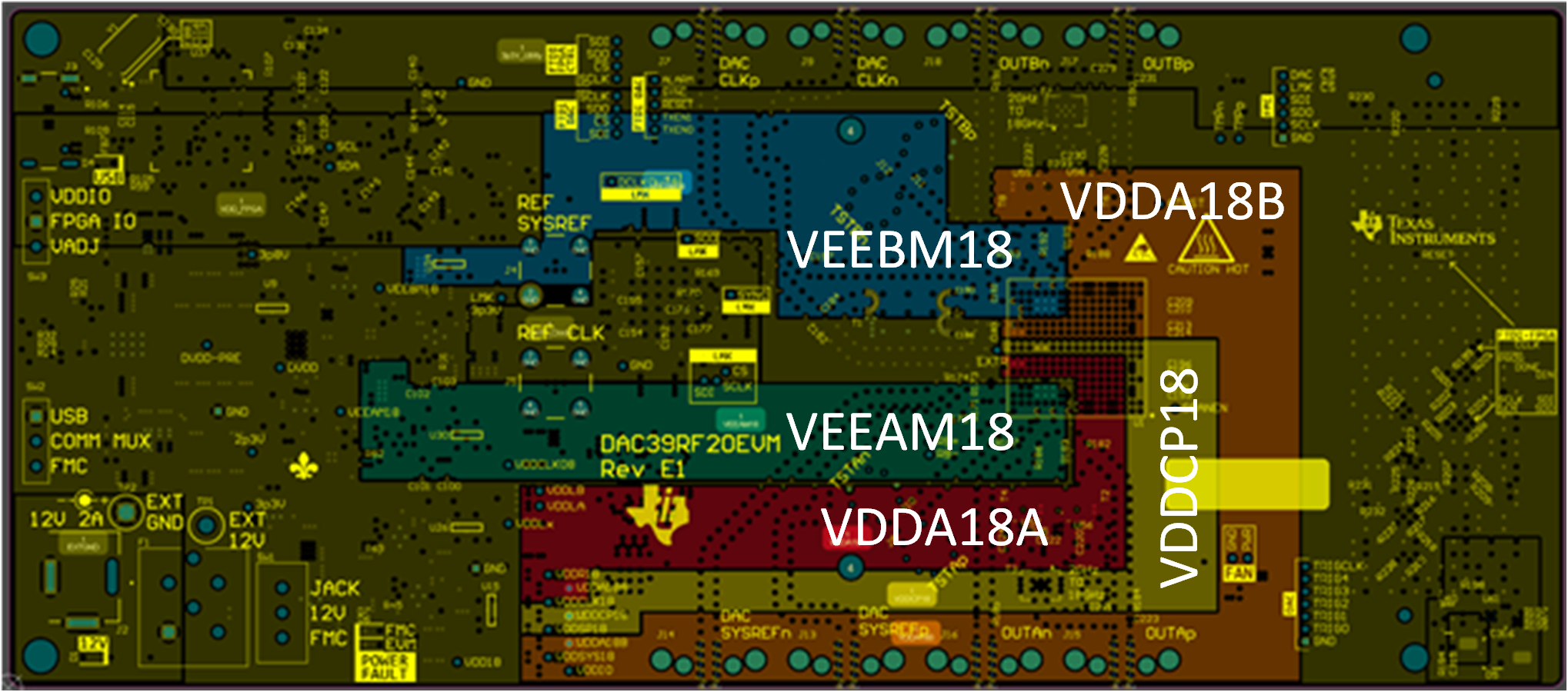 DAC39RF20 第 12 層的電源平面布局