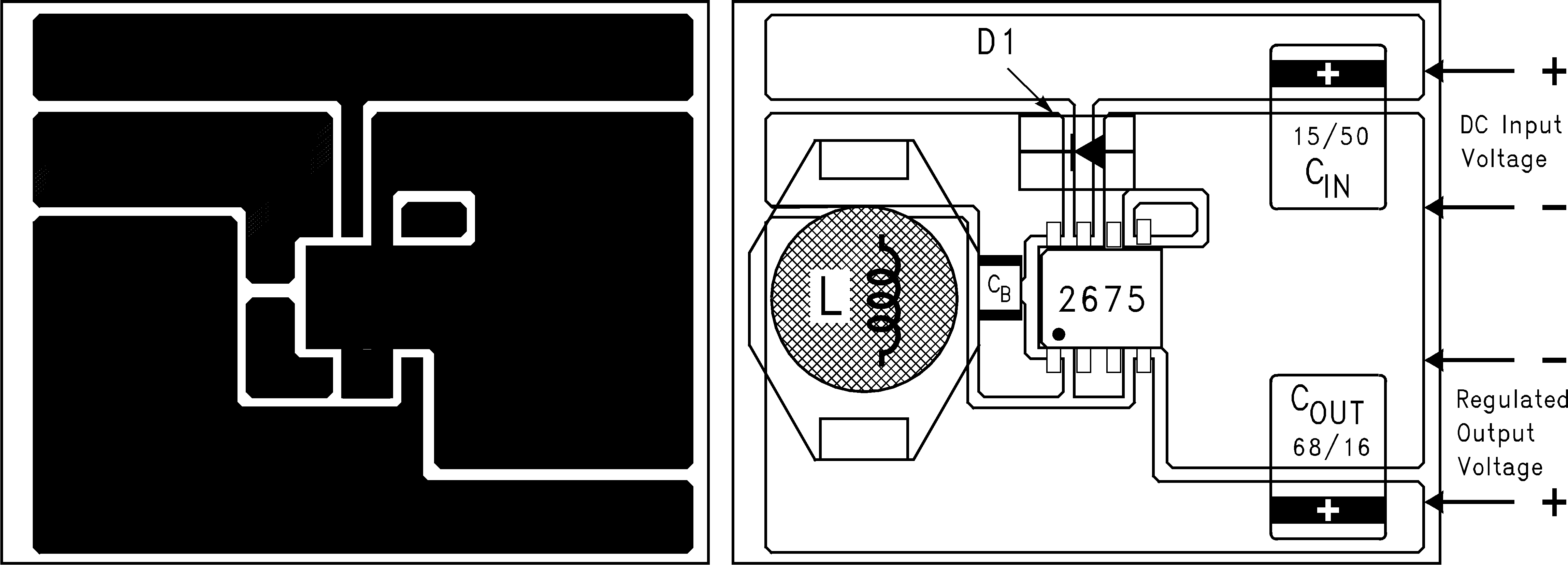 LM2675 典型表面貼裝 PC 板布局，固定輸出