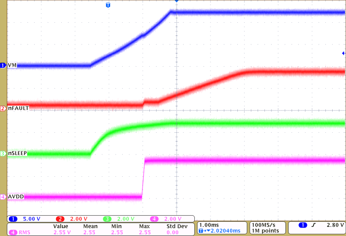 DRV8311-Q1 通過 VM 為器件加電（VM、nFAULT、nSLEEP、AVDD）