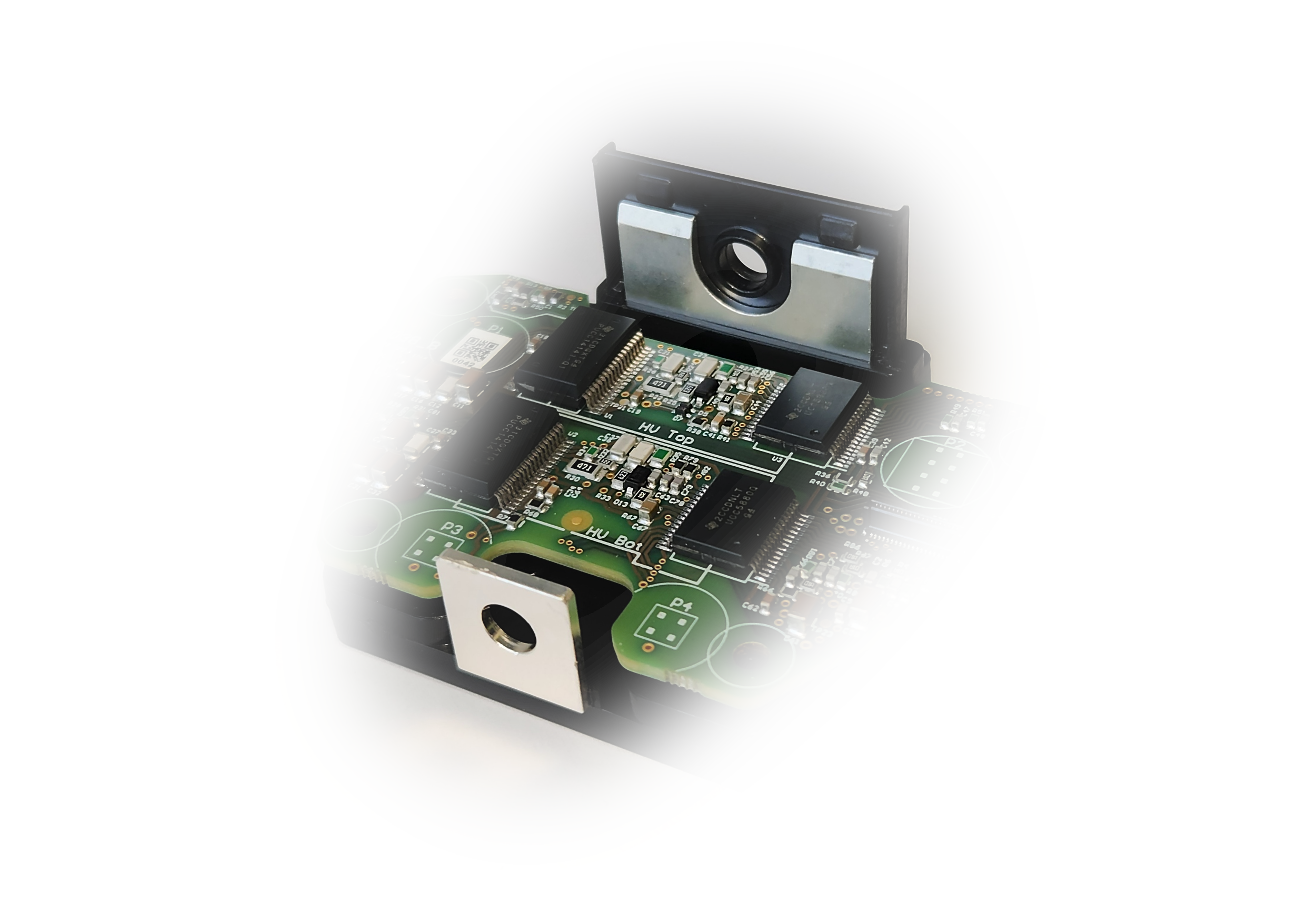  電源模塊上安裝了 UCC5880-Q1 和
                    UCC14141-Q1 的柵極驅(qū)動器印刷電路板