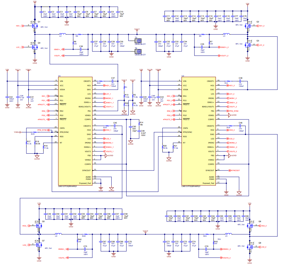  兩顆LM5137-Q1構(gòu)成四相交錯(cuò)控制器