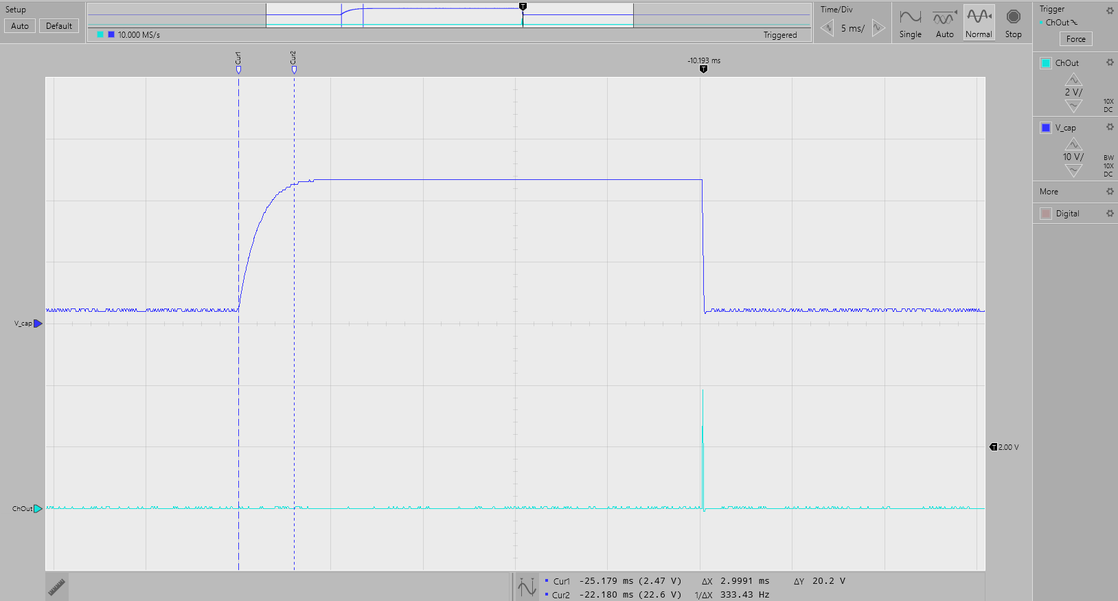 TIDA-01509 單次斷線檢測，Rpullup = 100kΩ - V_cap (2)，ChOut (1)