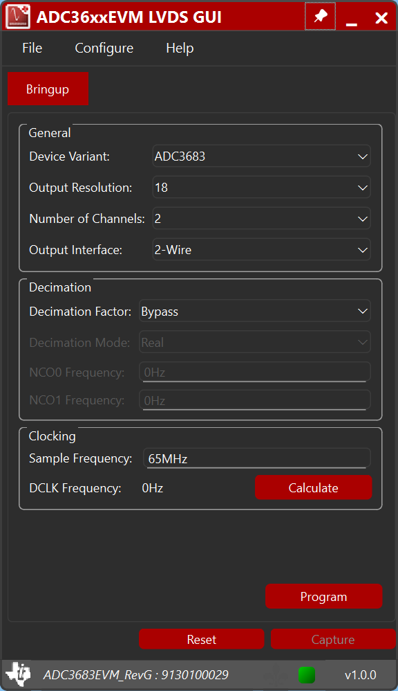 ADC3663 ADC3662 ADC3661 ADC36xx LVDS GUI 默認界面（基于 ADC3683 配置）