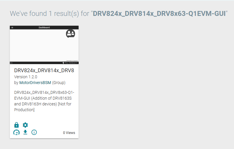DRV8243S-Q1EVM, DRV8243H-Q1EVM, DRV8244S-Q1EVM, DRV8244H-Q1EVM, DRV8245S-Q1EVM 啟動或下載本地安裝程序的 TI GUI Composer 庫結果