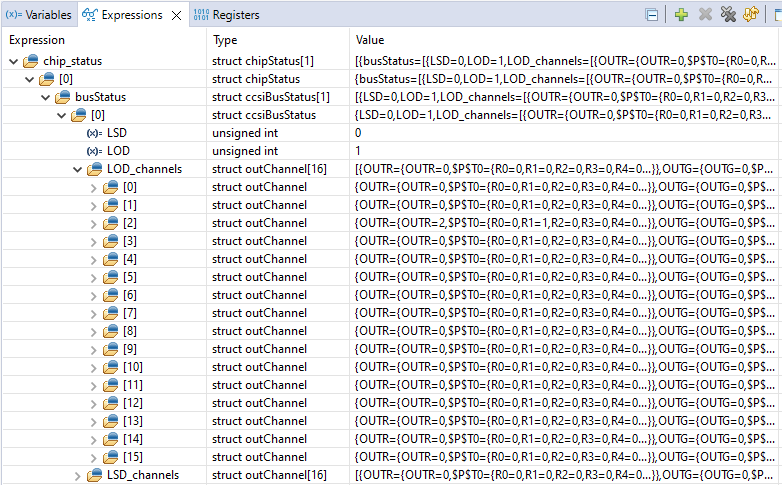 LP5891Q1EVM LP5891-Q1 顯示具有 LOD 的 chip_status 表達式的擴展掃描線的示例
