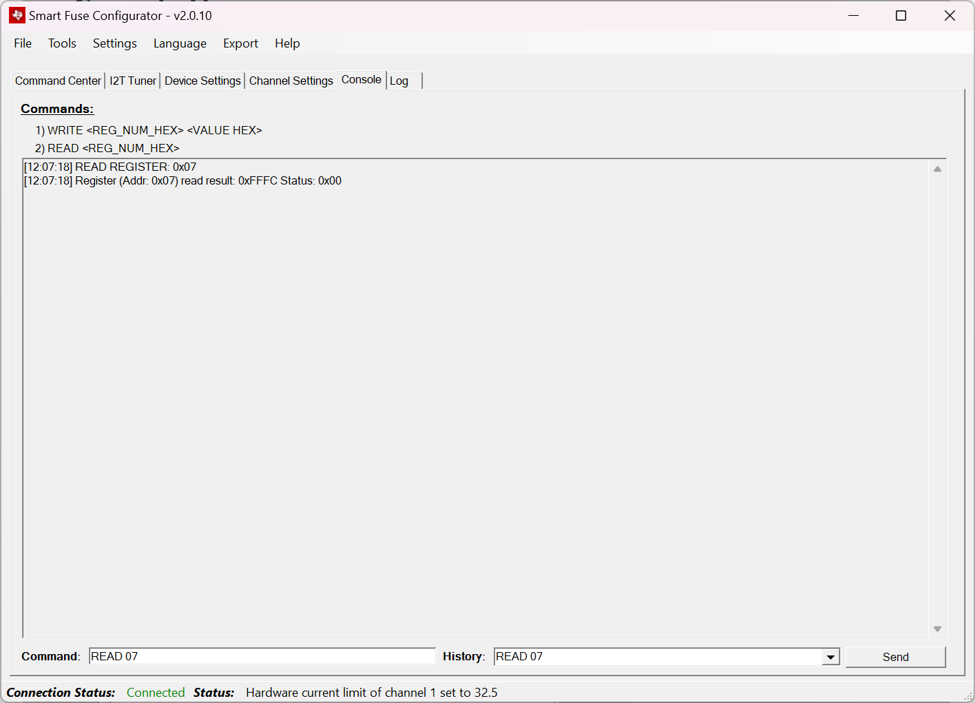 TPS2HCS10-Q1 “Console”視圖