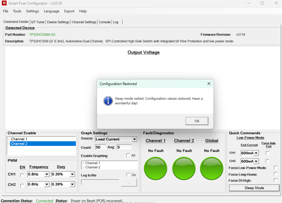 TPS2HCS10-Q1 退出睡眠模式