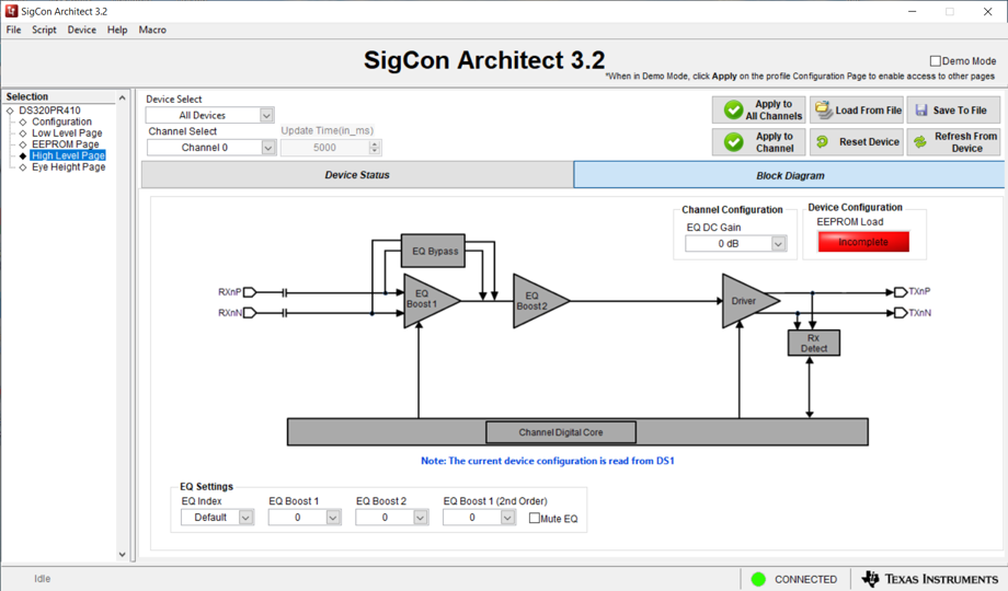 DS320PR410-RSC-EVM SigCon Architect DS320PR410 的“High-Level Page”
