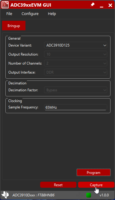 ADC3910D125EVM 使用 ADC39xxEVM GUI 采集 ADC 數(shù)據(jù)