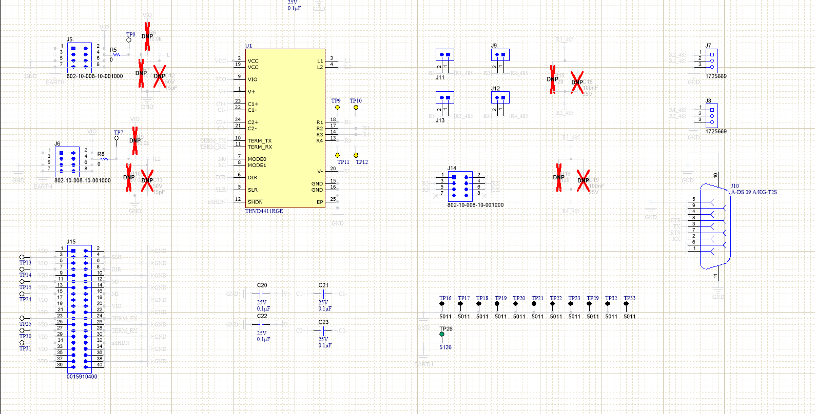 THVD4411EVM 主 IC 原理圖 THVD4411EVM — 顯示默認配置