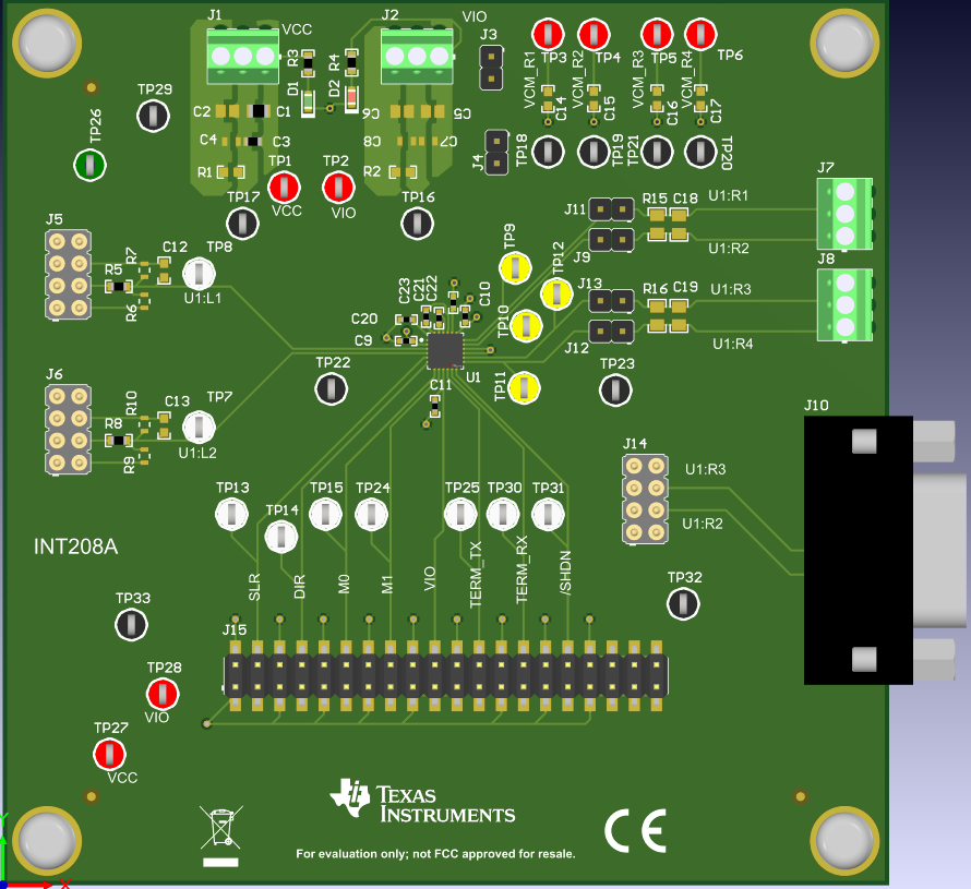 THVD4411EVM 頂層的 3D 渲染 — THVD4411EVM